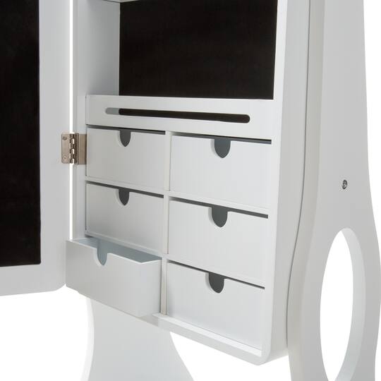 Simplify 61" White Jewelry Armoire Free Standing Cabinet with Full Mirror
